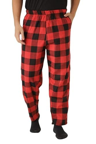 Calça De Pijama Xadrez De Flanela Masculina (Vermelho, M)