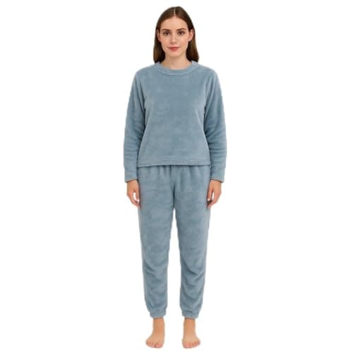 Pijama feminino manga longa quentinho fofinho pelúcia Azul