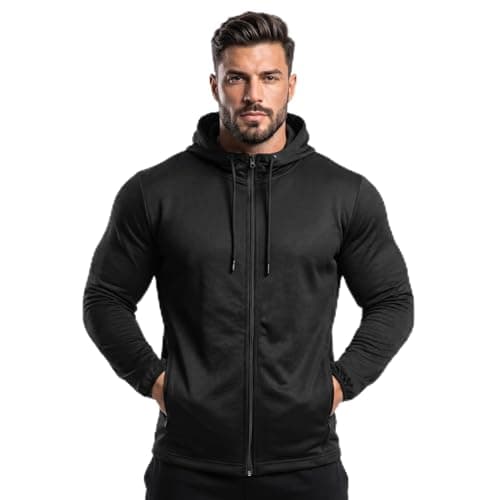 Jaqueta Scuba Masculina Tipo Neoprene Térmica Premium Impermeável Casaco Estruturado com Zíper Moderna Elegante Inverno Frio Capuz Ajustável (BR, Alfa, M, Regular, Regular, Preto)