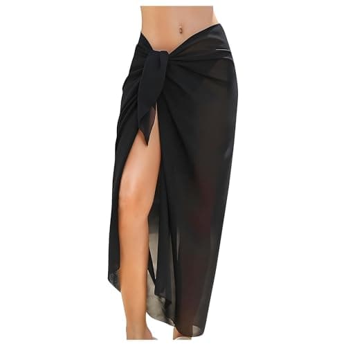 Saída de Praia Feminina em Chiffon Preto 110x145cm, Canga Pareô Transpassado, Leve, Transparência Elegante, Secagem Rápida, Cover Up Versátil para Biquíni, Piscina, Cruzeiro e Verão