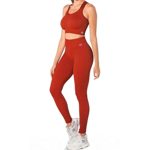 DEMILLUS Conjunto Academia Feminino Top e Legging Sem Costura Fitness, Terra, Veste P e M