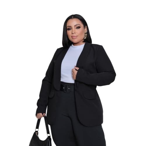 Blazer Feminino Terninho Alfaiataria Plus size G1 G2 G3 Tendencia 2026 (BR, Alfa, XG, Plus Size, Regular, Plus Size, PRETO)