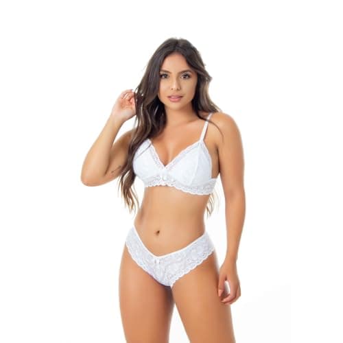 Conjunto Feminino Rendado Lingerie Sexy Sem Bojo Com Forro Revenda Luxo (BRANCO, M)