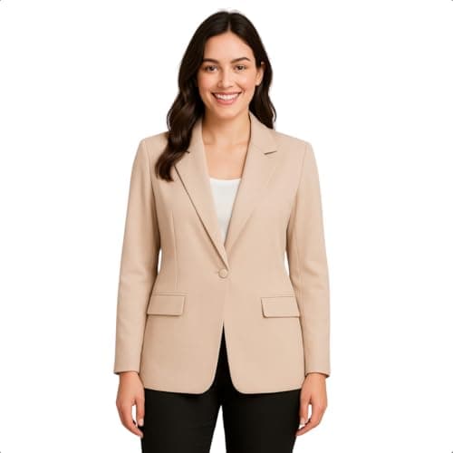 Blazer Feminino Sem Forro com Botão Encapado e Bolsos Falsos (BR, Alfa, Único, Regular, Regular, P, bege)