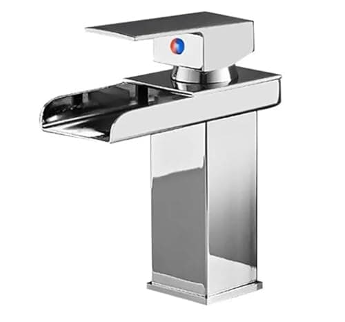 Torneira Monocomando Cascata para Lavatório, Acabamento em Inox, Design Moderno (CinzaCromado)