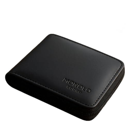 Carteira Masculina Couro Legítimo Ziper Porta Cartão Documentos Crédito CNH Grande Completa Monolo (Preto)