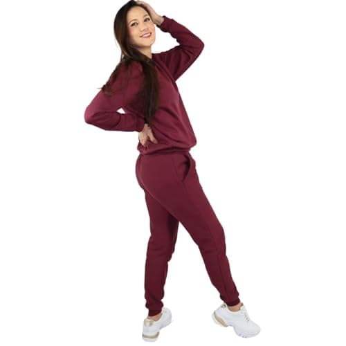 Moletom Feminino Conjunto Flanelado Minimalista Clean Girl (BR, Alfa, M, Regular, Regular, Vinho)