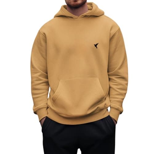 Blusa Moletom Masculino Flanelado Com Capuz Estampa Básica (BR, Alfa, G, Regular, Regular, BEGE)