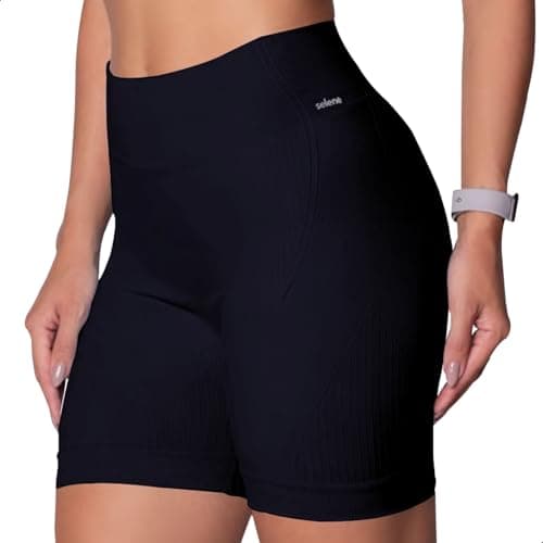SELENE Short Sem Costura Canelado Academia Fitness Feminino Adulto, Preto (20923), M