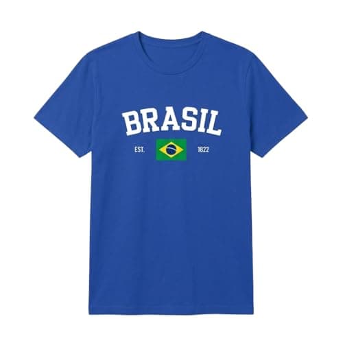 Camisa Feminina Brasil Camiseta Gola Redonda 100% Algodão (BR, Alfa, GG, Regular, Azul)