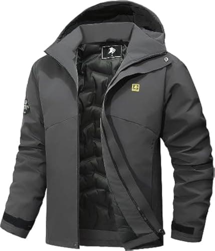 YYCABGTI Casaco masculino quente de inverno, impermeável, à prova de vento, casaco de neve, corta-vento de montanha, capa de chuva com capuz, Cinza escuro, GG