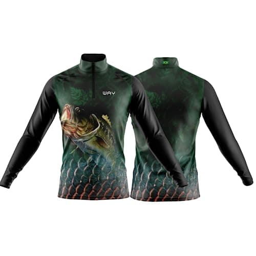 Camiseta de Pesca Masculina Proteção UV 50 Solar Camisa De pescaria (as2, alpha, m, regular, Black Bass)
