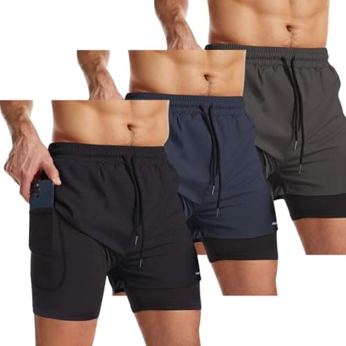 Kit 3 Bermuda Shorts 2 Em 1 Masculino Academia Dryfit Treino (BR, Alfa, GG, Regular, Regular, Preto/Marinho/Chumbo)