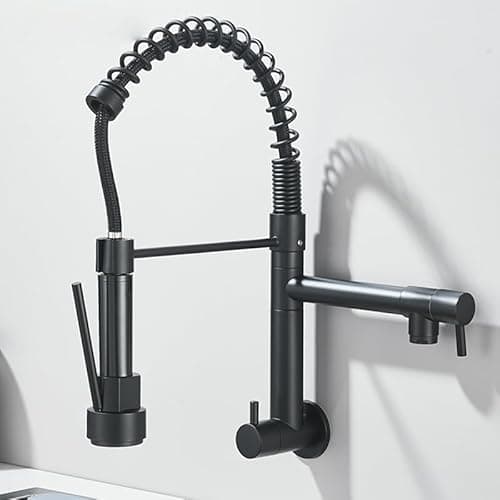 TINICO Torneira de Cozinha Gourmet,Aço Inoxidável Água Fria Única Com Misturador de Extraível,Bicos Duplos Torneira de Parede,Rotação 360,Preto