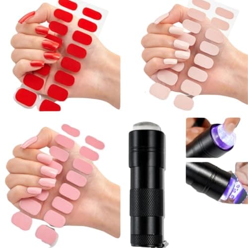 Unha em Gel Adesivo Pronta Semi Curada Esmalte Autocolante Fácil Aplicação Nail Design Tiktok (Cartela Vermelho, Único)