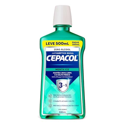 Cepacol - Enxaguante Bucal Menta Ice - Sem Álcool, Refrescante e Antisséptico - Proteção Prolongada - 500ml