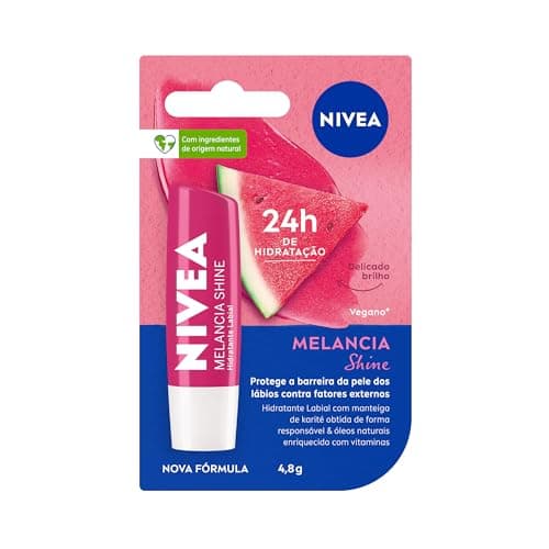 NIVEA Hidratante Labial Melancia Shine 4,8g - Cuidado intensivo para seus lábios, hidratação prolongada, delicioso aroma de melancia, pigmentos brilhantes e cor delicada