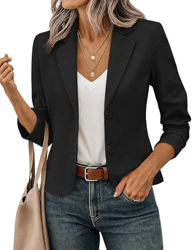 FOLUNSI Blazer feminino casual de negócios, gola lapela, manga comprida, trabalho, escritório, totalmente forrado, P-GG, Preto, P