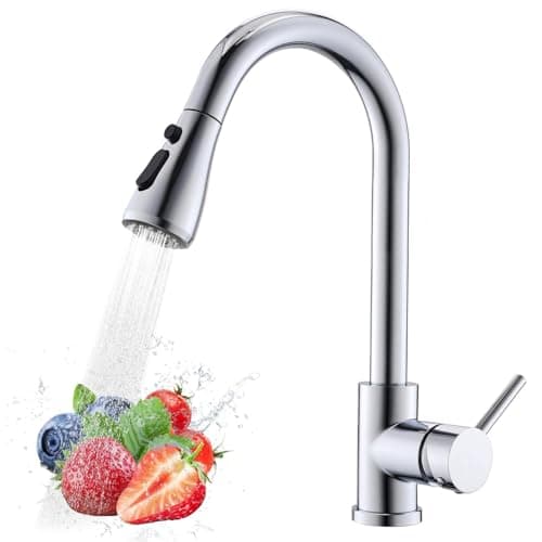 Torneira Cozinha, Torneira de Pia com Pulverizador Retrátil em Níquel Escovado e Aço Inoxidável, Torneira Retrátil para Cozinha, Bar, Lavanderia, RV e Pias de Utilidade