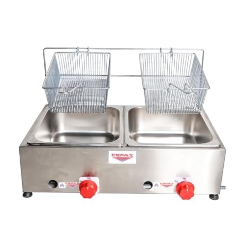 Fritadeira Industrial 2 Cubas Inox 5 Litros À Gás Profissional Salgado Porções Pastéis Baixa Pressão