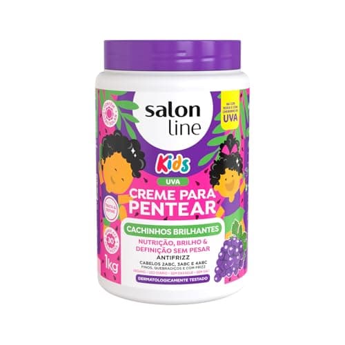 Salon Line, Creme de Pentear Kids, Cachinhos Brilhantes, Uva, Vegano - Para Cabelos Ondulados, Cacheados e Crespos, 1kg
