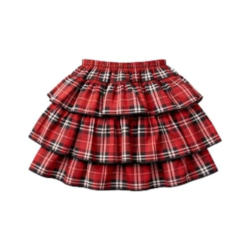 Saia Infantil Festa Junina São João Quermesse Quadrilha Caipira Fogueira Xadrez Vermelho Três Camadas Babados (BR, Numérico, 12, Vermelho)