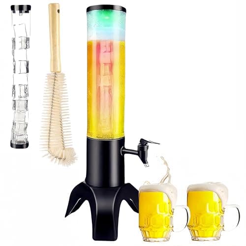 Ediactcyl Torre De Bebidas: Dispensador Mimosa 1,5 L Com Tubo Gelo E Luz Led, Cerveja Mesa 50 Oz/1,58 Qt Para Festas, Bares, Pubs Restaurantes