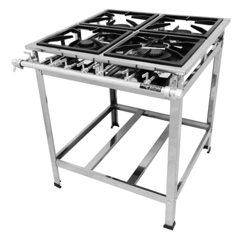 Fogão Industrial 4 Bocas, Baixa Pressão, Aço Inox 430, 70x79x37 cm, Queimadores Mistos