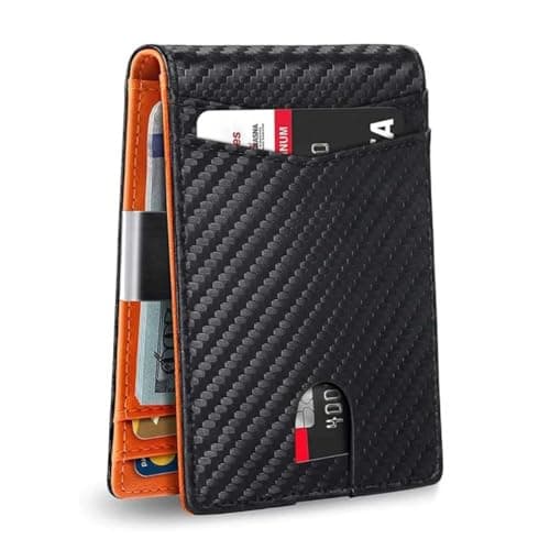 Carteira Masculina Slim Bloqueio RFID – Design Compacto e Elegante Alumínio e Fibra de Carbono, Porta Cartões Minimalista, Compacta, Anti Clonagem, com Clipe de Dinheiro,