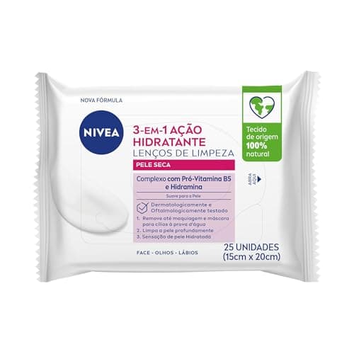NIVEA Lenço de Limpeza Demaquilante Facial Ação Hidratante 3 em 1 25 unidades - Remove a maquiagem à prova d'água, hidrata a pele, limpa profundamente sem precisar lavar o rosto