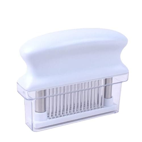 Amaciador de carne com 48 lâminas de agulha ultra afiadas de aço inoxidável, máquina de cozinha resistente para amaciar carne, peru, frango, bife, vitela, porco, peixe, etc. (branco)