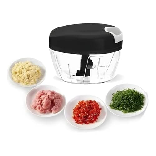 Processador Manual de Alimentos, 500ml, Lâminas Triplas em Aço Inox - Picar, Cortar, Triturar e Misturar Cebola, Ervas, Frutas, Verduras