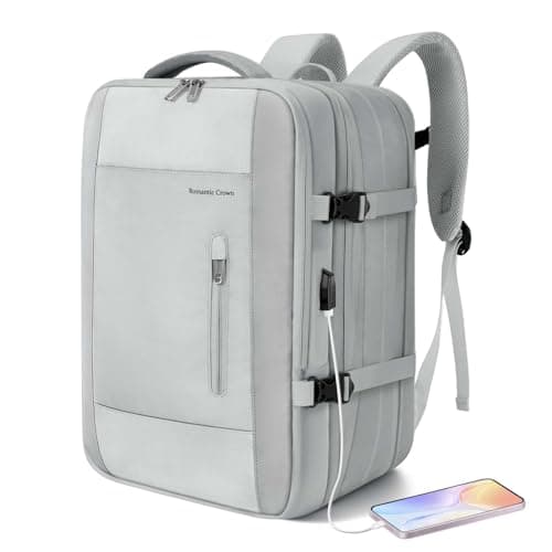 Romantic Crown Mochila de Viagem Expansivel Masculina Feminina, Mochila Para Notebook Executiva Impermeável Reforçada Cabo USB, Trabalho, Escola, Viagens (Cinza)
