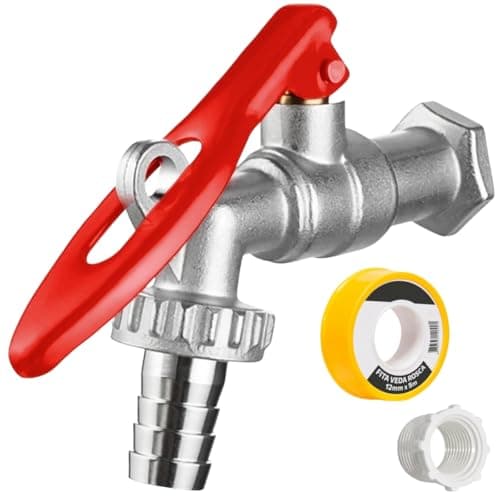 Torneira de Metal Com Porta Cadeado Para Jardim 1/2" + Bucha de Redução 3/4" Para 1/2" + Fita Veda Rosca