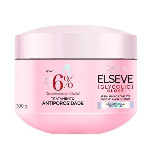 L'Oréal Paris Elseve Glycolic Gloss Máscara Capilar Antiporosidade, com Ácido Glicólico, Sela a Cutícula, Garante 3X Mais Brilho Espelhado e Maciez Intensa, 300g