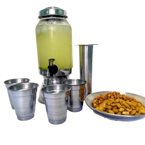 Suqueira refresqueira com porta gelo 4 copos e petisqueira de alumínio