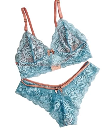 Conjunto Feminino Rendado Bicolor Lingerie Sexy Sem Bojo Com Forro Estilo Luxo (FROZEN, GG)