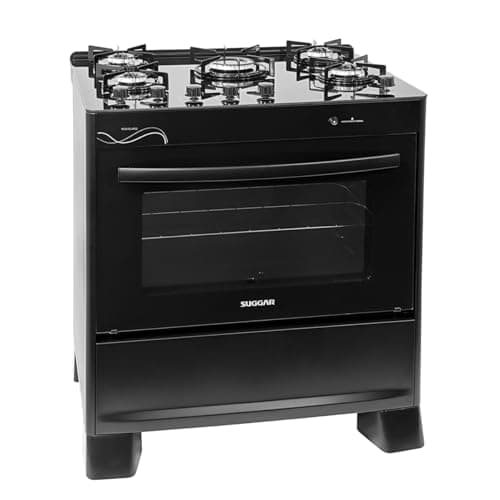 SUGGAR FOGÃO NEO GLASS PRETO MESA DE VIDRO 5 BOCAS TREMPE 6 APOIOS ACENDIMENTO AUTOMÁTICO FGVNG510PT
