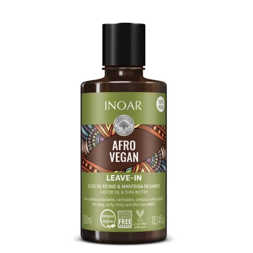 Inoar, Afro Vegan Leave-in – Hidratação, Nutrição e Definição com Óleo de Rícino e Manteiga de Karité para Cabelos Cacheados e Crespos - 300ml