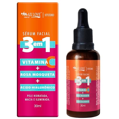Max Love Serum Facial 3 em 1 Vitamina + C Rosa Mosqueta + Ácido Hialurônico - Pele Hidratada, Macia e Iluminada 30ml