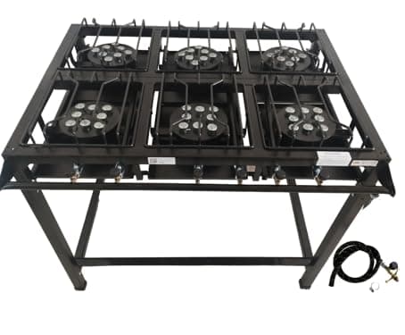 Fogão Industrial 6 Bocas Alta Pressão Preto c/Mang e Reg