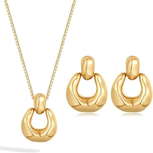 Conjunto Feminino de Brincos e Colar Banhados – Joias Minimalistas Elegantes para Todas as Ocasiões