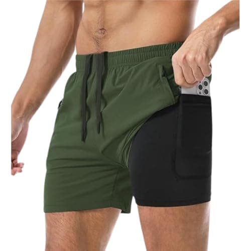 Bermuda Shorts 2 Em 1 Masculino Academia Dryfit Treino (BR, Alfa, GG, Regular, Regular, Musgo)