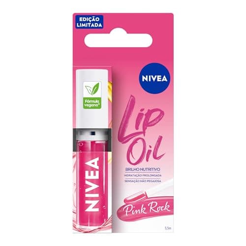 NIVEA Lip Oil Brilho Nutritivo Pink Rock 5,5ml - Hidratação prolongada, sensação não oleosa, lábios volumosos, acabamento brilhoso.