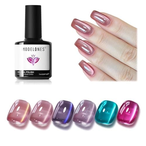 modelones Conjunto De Esmaltes Em Gel Olho Gato, 6 Cores Coloridas, Champanhe, Rosa Choque, Azul-Lago, Uva, Roxo, Dourado, Marrom, Glitter Vítreo 9D Com Ímã, Para Todas As Estações, Led Imersão, Pre