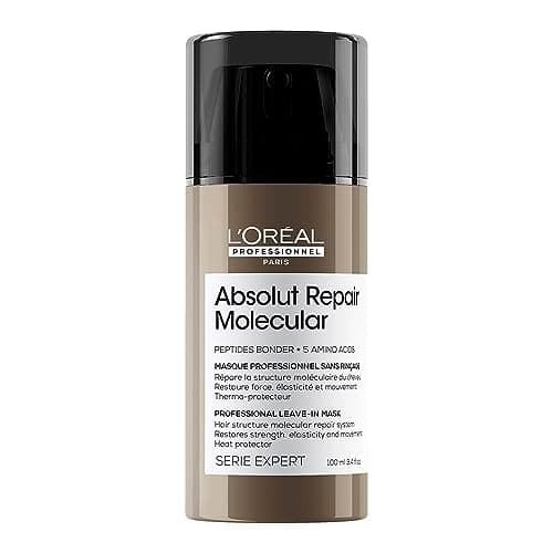 L’Oréal Professionnel Leave-in Absolut Repair Molecular, Repara e Restaura a Força, Protege Contra o Calor, Textura Cremosa, Sem Enxague, Para Todos os Tipos de Cabelos Danificados, SERIE EXPERT, 100ml
