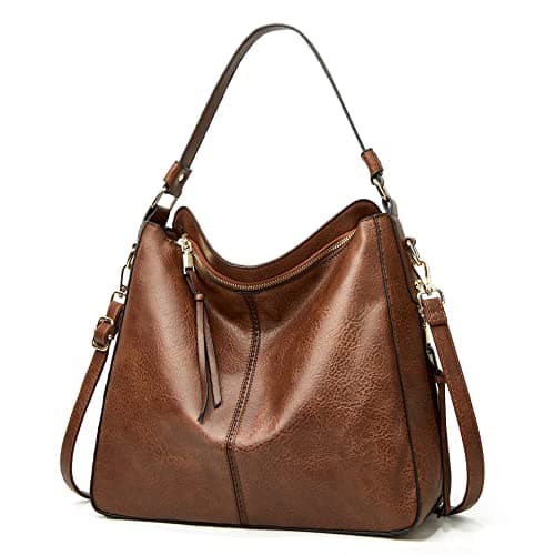 Bolsa feminina de couro PU Boston de ombro, bolsa mensageiro casual fashion (Marrom escuro)