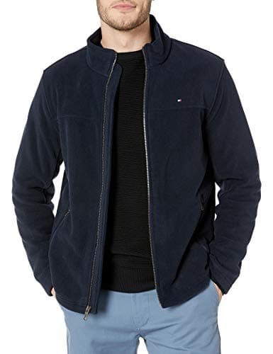 Tommy Hilfiger Jaqueta masculina clássica de lã polar com zíper frontal, Azul marino, M