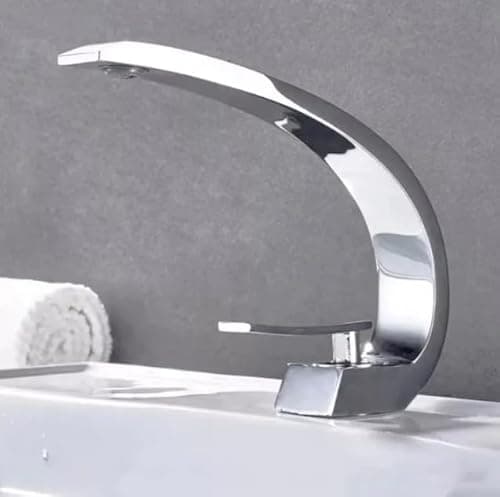 Torneira Monocomando Luxo para Banheiro, Design Curvo, 3 Cores Disponíveis, Misturador para Lavatório (Cinza Cromado)