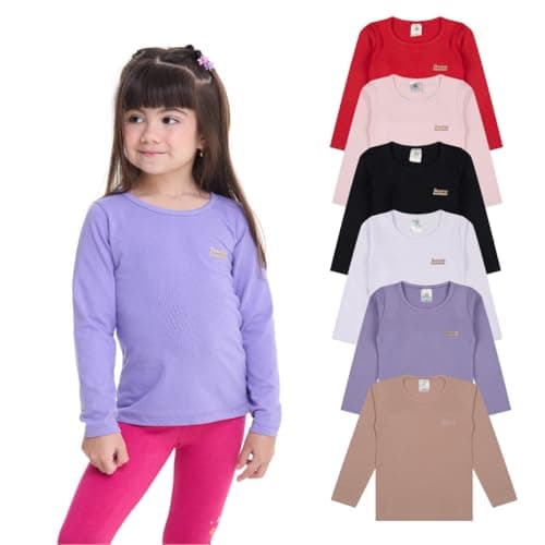 Kit Sortido 5 Blusas Manga Longa Infantil Menina Algodão (BR, Numérico, 2, Regular, Cores Sortidas)